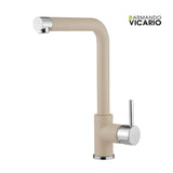 Μπαταρία Κουζίνας Ψηλή FLUO 18510-1521 Γρανίτη Moonstone Μπεζ/ Χρωμέ Με Περιστρεφόμενο Επιστόμιο Ιταλίας Armando Vicario