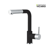 Μπαταρία Κουζίνας Ψηλή FLUO 18580-1401 Μαύρο Ματ/Χρωμέ Με Αποσπώμενο Ντους Ιταλίας Armando Vicario