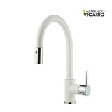 Μπαταρία Κουζίνας Ψηλή FLUO 18780-1301 Superwhite Λευκό Ματ Με Αποσπώμενο Ντους 2 Ροών Ιταλίας Armando Vicario